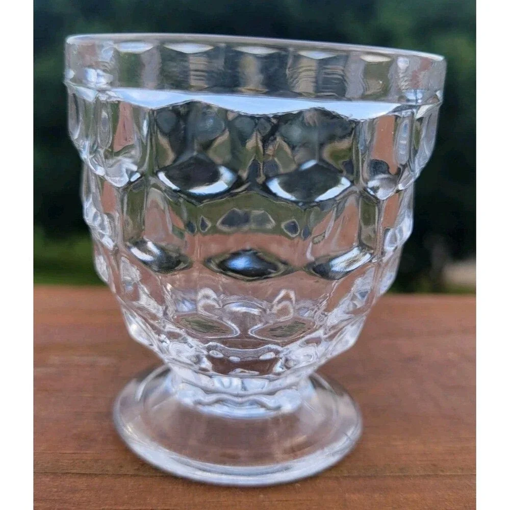 VTG FOSTORIA AMERICAN Egg Cup Toothpick Holder Crystal Glass Cubist Design